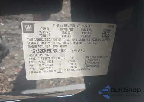 2016 GMC Yukon Denali from USA, damaged, VIN 1GKS2CKJ5GR326168